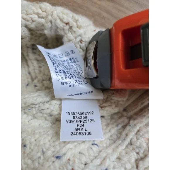 LANDS END Men's Cotton Blend Aran Cable Crew Neck Sweater Large Off White EUC Crewneck